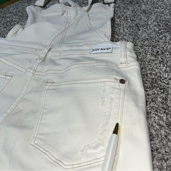 Judy Blue Overalls M Garment Dyed Straight Leg Ecru Off-White Stretch Denim Note - Picture 16 of 16